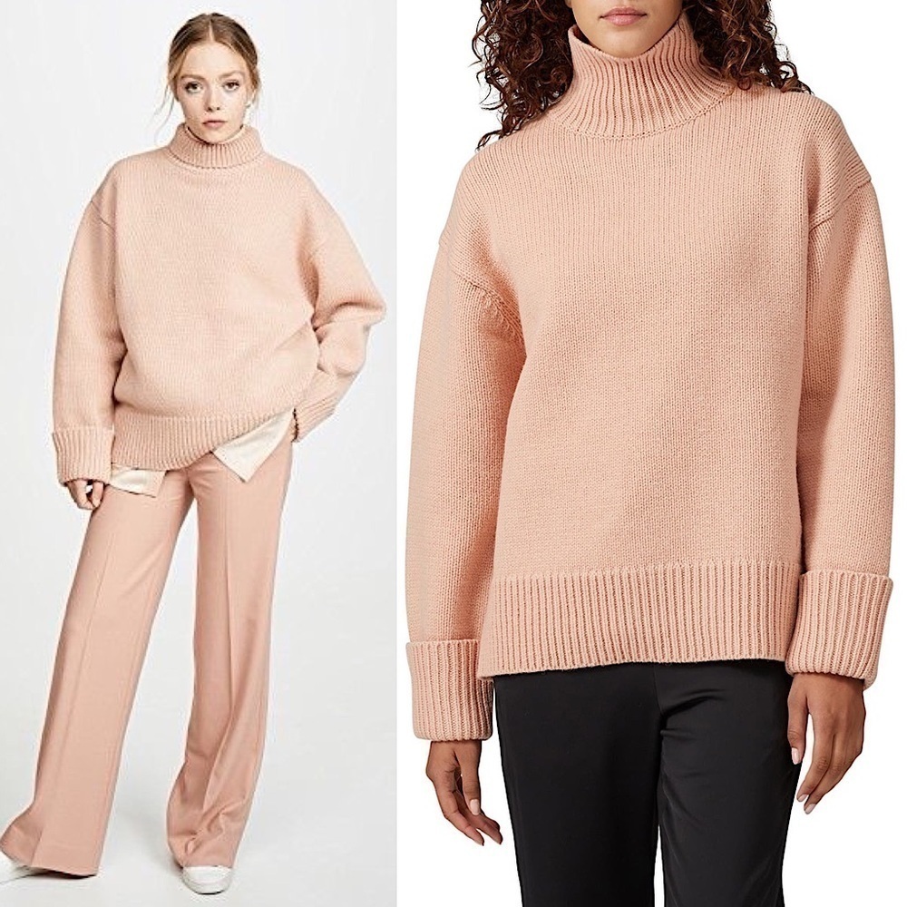 VICTORIA BECKHAM Pale Pink‎ Oversized Wool Funnel Neck Chunky Sweater Size M
